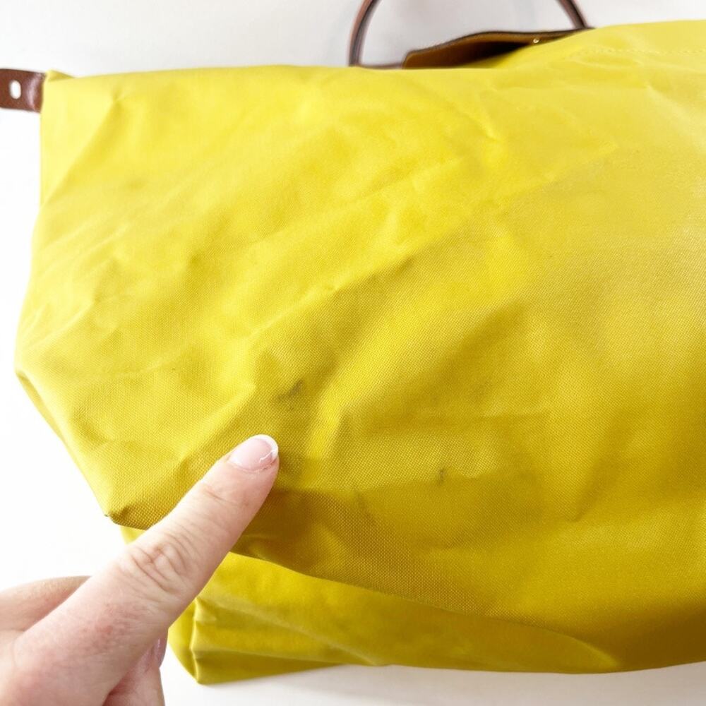 Longchamp Nylon Medium Le Pliage Tote Handbag Yellow Brown - Picture 9 of 12